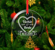 WEDDINGS Couple Heart Glass Christmas Ornament Personalized Him Her Couples Gift Love Engraved Names Date Wedding Married Engagement Anniversary