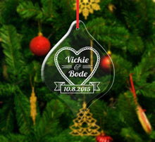 WEDDINGS Couple Heart Glass Christmas Ornament Personalized Him Her Couples Gift Love Engraved Names Date Wedding Married Engagement Anniversary
