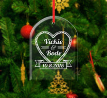 WEDDINGS Couple Heart Glass Christmas Ornament Personalized Him Her Couples Gift Love Engraved Names Date Wedding Married Engagement Anniversary