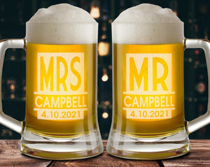 WEDDINGS Couples Customized 25th Wedding Anniversary for Her Him Beer Mug Set of 2 Fathers Day Best Friend Birthday Gift Unbiological Sister Glasses