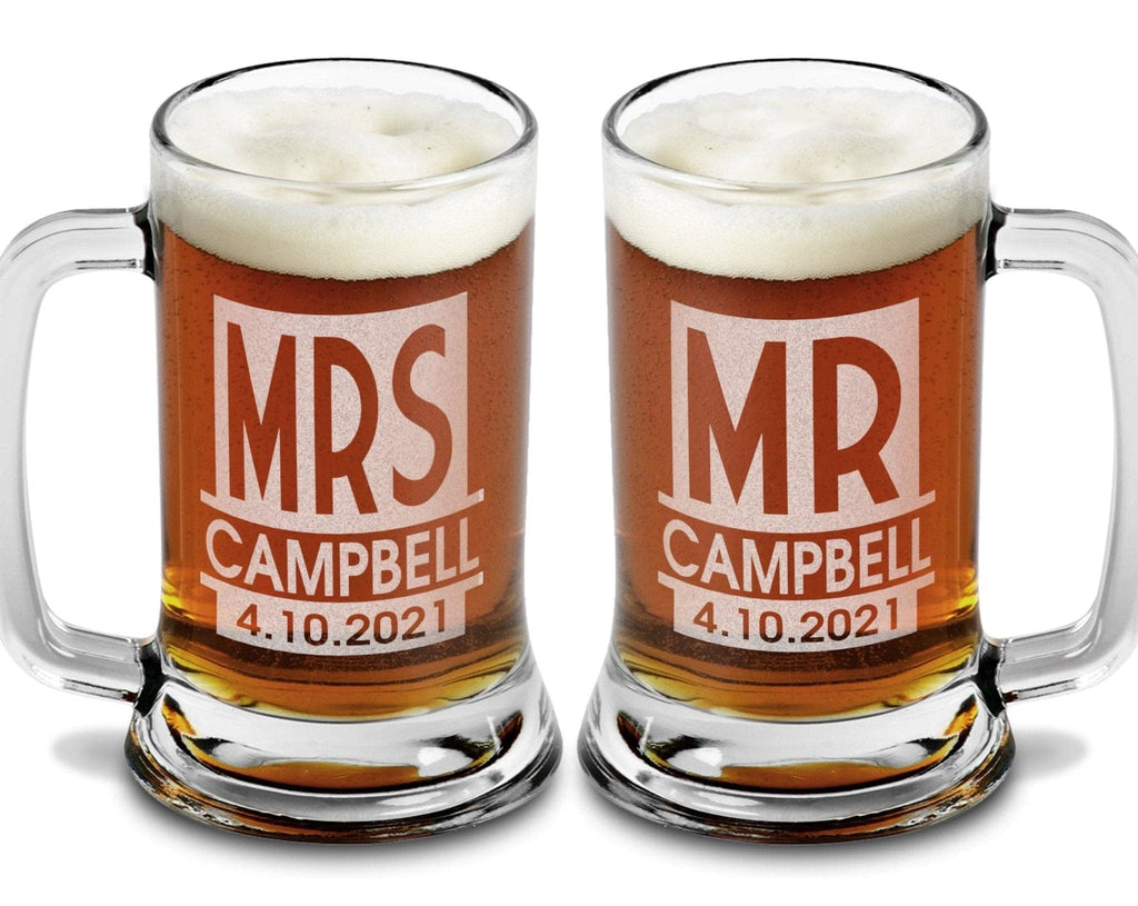 Couples Customized 25th Wedding Anniversary for Her Him Beer Mug Set o–  Stocking Factory
