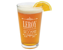 WEDDINGS Custom Engraved 16oz Beer Glass Custom Wedding Party Pint Glass Personalized Mens Bachelor Party Wedding Favor Bridal Party Gift Groom Bride