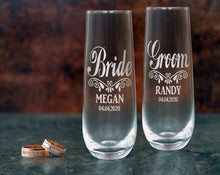 WEDDINGS Custom Engraved Stemless Champagne Glasses Set of 2 Bride Groom Wedding Decorations for Party 55th Anniversary Gift Newlywed Bridal Shower