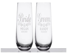 WEDDINGS Custom Engraved Stemless Champagne Glasses Set of 2 Bride Groom Wedding Decorations for Party 55th Anniversary Gift Newlywed Bridal Shower