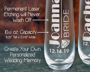 WEDDINGS Custom Proposal Engraved Bridal Party Stemless Champagne Flutes Wedding Bridesmaid Bride Gifts Personalized Gifts Single Glass Wine Toasts
