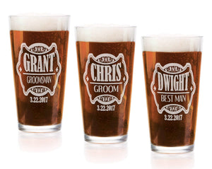 WEDDINGS Custom Rustic Shield Pub Glass for Men Women Wedding Party Best Man Gifts Father Dad Brother Gifts Birthday Christmas Grandparent Gift