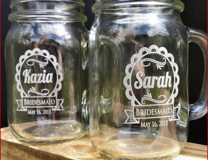 WEDDINGS Cute Wedding Party Personalized Mugs Mason Jars with Handle Engraved Groomsmen Favor Bridesmaid Gift Idea Drinking Glasses Bulk Discount