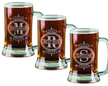 WEDDINGS Fancy Initial Engraved Wedding Party Beer Stein Personalized for Groomsman Best Man Father of the Bride Gift for In Laws Brother Birthday