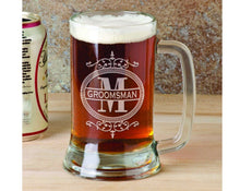 WEDDINGS Fancy Initial Engraved Wedding Party Beer Stein Personalized for Groomsman Best Man Father of the Bride Gift for In Laws Brother Birthday