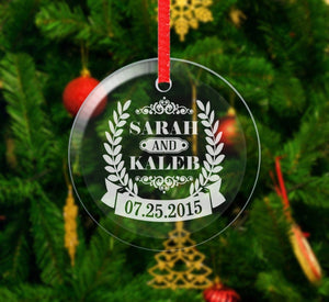 WEDDINGS Glass Christmas Ornament Personalized Couple First Christmas Ornaments Him Her Couple Gift Love Engraved Names Date Wedding Anniverasry Date