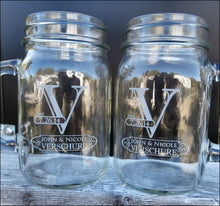WEDDINGS Initial Mason Jar Wedding Glasses Custom  Name Date Wedding Party Personalized Mugs with Handle Bridesmaid Groomsmen Wedding Favor Gift