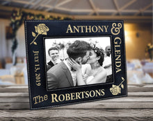 WEDDINGS Leather Future Bride Groom Couples Gold or Silver Engraved Frame Newlyweds Mr. Mrs. Wife Husband 50th Anniversary Day of Wedding Gift Decor