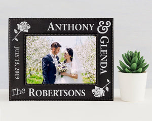WEDDINGS Leather Future Bride Groom Couples Gold or Silver Engraved Frame Newlyweds Mr. Mrs. Wife Husband 50th Anniversary Day of Wedding Gift Decor