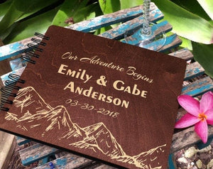 WEDDINGS Mahogany 8.5x7 / 80 Pages IVORY Blank Our Adventure Begins Just Married Wedding Wooden Guest Book Unique Rustic Engraved GuestBook Bridal Shower Gift for Bride Groom Photo Album