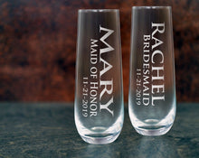 WEDDINGS Name Glass Stemless Champagne Flutes Bridal Party Gifts for Her Custom Proposal Bride Engraved Wine Idea Personalized Maid of Honor Flute
