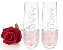 WEDDINGS Name Glass Stemless Champagne Flutes Bridal Party Gifts for Her Custom Proposal Bride Engraved Wine Idea Personalized Maid of Honor Flute