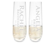 WEDDINGS Name Glass Stemless Champagne Flutes Bridal Party Gifts for Her Custom Proposal Bride Engraved Wine Idea Personalized Maid of Honor Flute