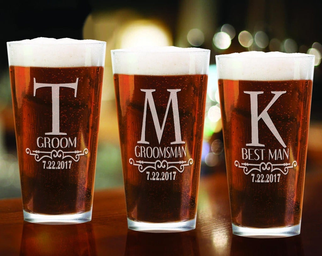 Groomsman Beer Glasses Set of 4, Personalized Pilsner Glass, Engraved Glass,  Wedding Beer Glass, Personalized Beer Glass, Custom Beer Glass 
