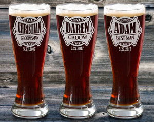 WEDDINGS ONE Wedding Party Favor Personalized Pilsner Glass- Groomsmen Gifts Custom Engraved Beer Glass for Him Best Man Gift Father of the Groom Mug
