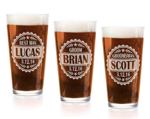 WEDDINGS Personalized Classy Glass Patch Wedding Party Craft Pub Glasses Groomsmen Best Man Engraved Pint Drinking Glass Gift Favors Custom Beer Mug