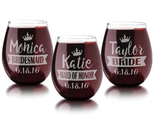 WEDDINGS Personalized Crown Stemless Wine Glass Wedding Reception Rehearsal Toasting Glasses 21Oz Maid of Honor Bride Will You Be My Bridesmaid?