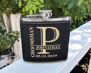 WEDDINGS Personalized Engraved Flask for Women Men Custom Leather Wedding Monogram Groomsmen Bridesmaid Gift Father of Bride Grooms Stainless Flasks