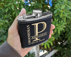 WEDDINGS Personalized Engraved Flask for Women Men Custom Leather Wedding Monogram Groomsmen Bridesmaid Gift Father of Bride Grooms Stainless Flasks