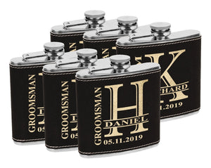 WEDDINGS Personalized Engraved Flask for Women Men Custom Leather Wedding Monogram Groomsmen Bridesmaid Gift Father of Bride Grooms Stainless Flasks