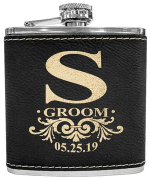 WEDDINGS Personalized Monogram Initial Engraved Gold Black Flask for Man Woman's Birthday Gift For Husband Leather Custom Gifts Wedding Bridal Shower