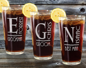 WEDDINGS Personalized Monogram Wedding Party Gift Groomsmen Beer Pint Glass for Groom Unique Daddy Gift Engraved Beer Mug Father in Law Best Man Gift