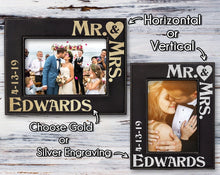 WEDDINGS Personalized Mr & Mrs Picture Frame Wedding Gift for Newlywed Couple Custom Engraved Gold or Silver Leather Frame Customized with Last Name