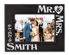 WEDDINGS Personalized Mr & Mrs Picture Frame Wedding Gift for Newlywed Couple Custom Engraved Gold or Silver Leather Frame Customized with Last Name
