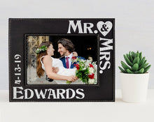 WEDDINGS Personalized Mr & Mrs Picture Frame Wedding Gift for Newlywed Couple Custom Engraved Gold or Silver Leather Frame Customized with Last Name