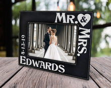 WEDDINGS Personalized Mr & Mrs Picture Frame Wedding Gift for Newlywed Couple Custom Engraved Gold or Silver Leather Frame Customized with Last Name