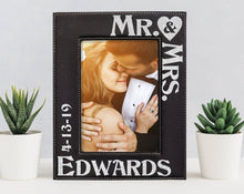 WEDDINGS Personalized Mr & Mrs Picture Frame Wedding Gift for Newlywed Couple Custom Engraved Gold or Silver Leather Frame Customized with Last Name