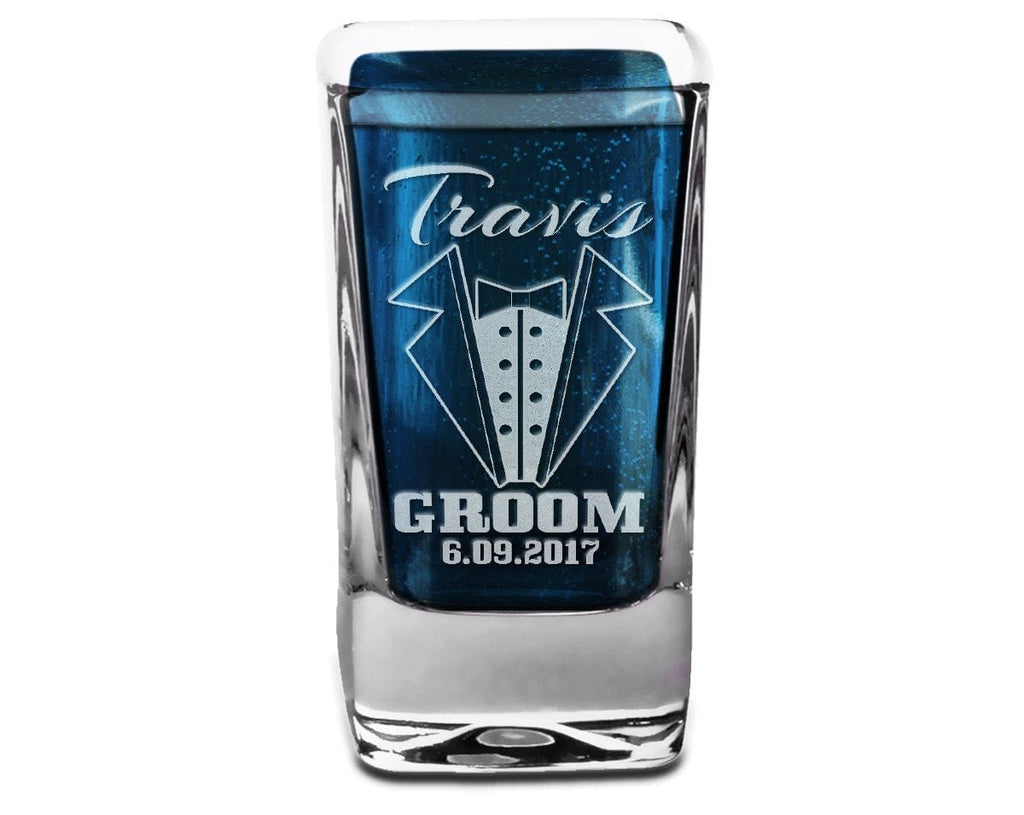 16 - Wedding Party Shot Glass, Wedding Shot Glasses. Groom/Bridesmaid gift idea. Tuxedo hotsell and Bridesmaid. Bride, Groom, Groomsmen. Gift idea.