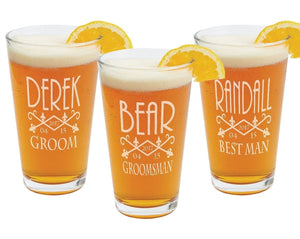 WEDDINGS Wedding Day ONE Fleur de lis Pub Glass 16Oz Team Groom Bridal Party Barware Engraved Gifts for Groomsmen Bridesmaid Wedding Party Decor Gift