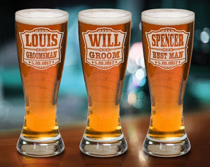 WEDDINGS Wedding Party Personalized Pilsner Glasses Favor Groomsmen Gifts Custom Beer Glasses Engraved Beer Mugs Best Man Gift Groomsmen Beer Glass