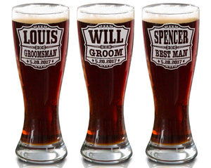 WEDDINGS Wedding Party Personalized Pilsner Glasses Favor Groomsmen Gifts Custom Beer Glasses Engraved Beer Mugs Best Man Gift Groomsmen Beer Glass