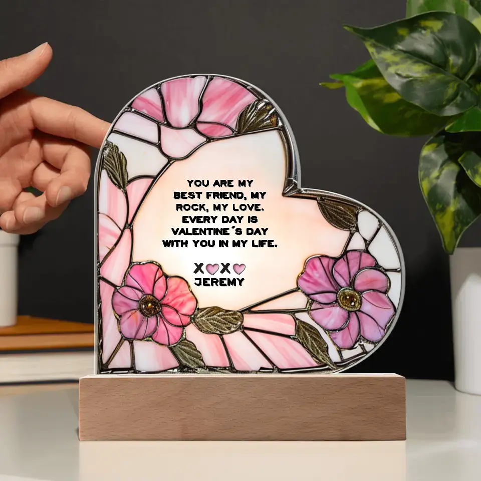 Valentines Gift for Her Stand Night Light Heart Customized Stained Glass Style Love Heart Design for Wife or Girlfriend