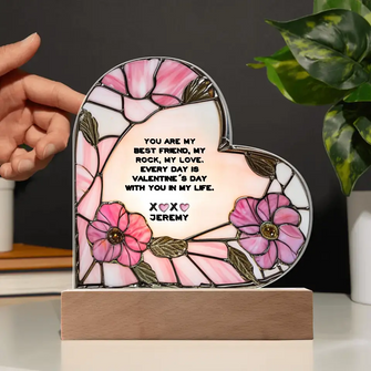 Valentines Gift for Her Stand Night Light Heart Customized Stained Glass Style Love Heart Design for Wife or Girlfriend