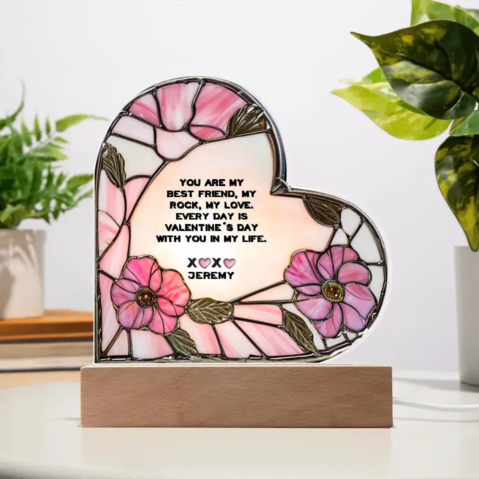 Valentines Gift for Her Stand Night Light Heart Customized Stained Glass Style Love Heart Design for Wife or Girlfriend