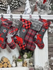 Buffalo Check Plaid Christmas Stockings - Red Black Grey with Faux Fur - Personalized