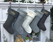 Modern Cable Knit Christmas Stockings Smoky, Ivory, Grey Personalized  Name Tag Custom Xmas Stocking Decor