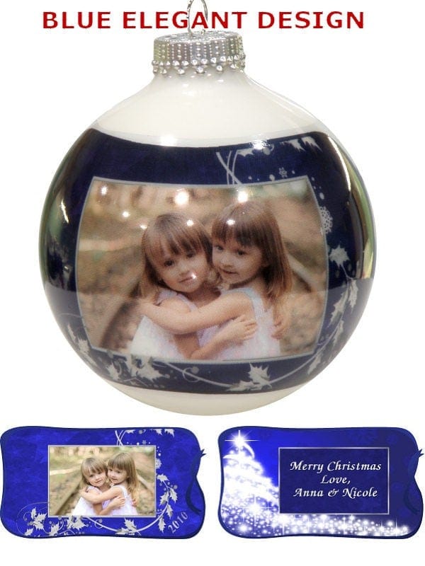 CHRISTMAS ORNAMENTS Blue Elegant Personalized Acrylic Unbreakable Photo Ball Christmas Ornament