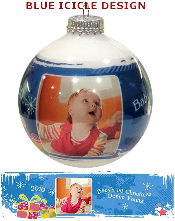 CHRISTMAS ORNAMENTS Blue Icicle Personalized Acrylic Unbreakable Photo Ball Christmas Ornament