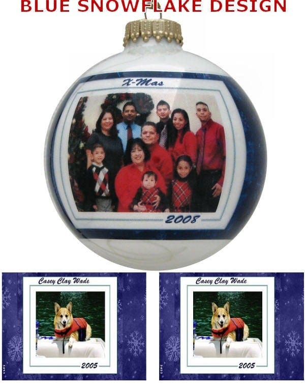 CHRISTMAS ORNAMENTS Blue Snowflakes Personalized Acrylic Unbreakable Photo Ball Christmas Ornament