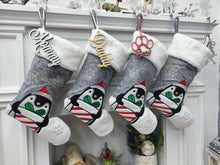 CHRISTMAS STOCKINGS 19" Cute Penguin and Snowflakes Christmas Stocking | Grey White Present Fur Kids Adorable Personalized Name Embroidered Wood Tag