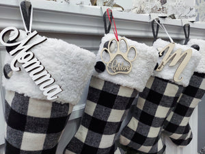 CHRISTMAS STOCKINGS 20" Black/Ivory Buffalo Plaid Christmas Stockings | Sherpa Cuff Rustic Buttons  Modern Farmhouse Tartan Personalized Embroidered Name Tag