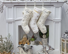 CHRISTMAS STOCKINGS 20" Fuzzy Plush Snowflake Christmas Stockings | Bright White Gold Sequins Ivory Silver Sequins Holiday Decor Personalized Wood Name Tag